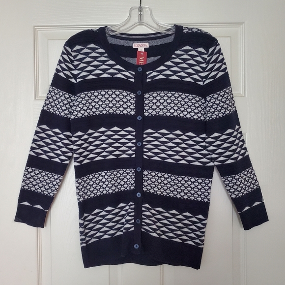 Merona Sweaters - Merona Navy Print 3/4 Sleeve Cardigan
